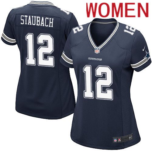 Women Dallas Cowboys 12 Roger Staubach Nike Navy Game Team NFL Jersey